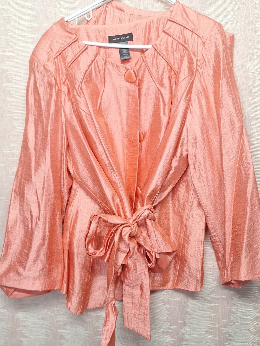 Ashley Stewart Coral Satin Tie-Front Blouse